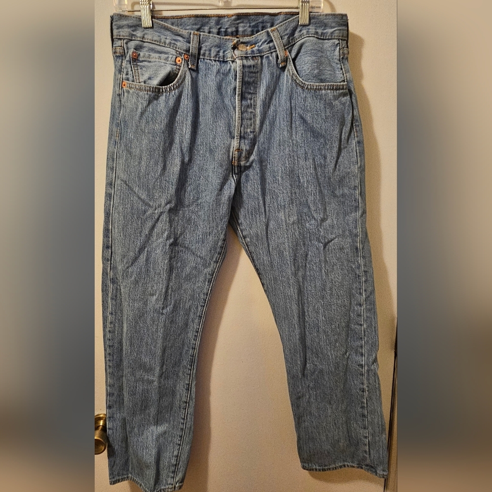 Levis 501 Straight Leg Button Fly Cotton Blue Jeans Men's Size 34x29 Fits 32x29